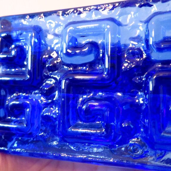 Vintage 60s Scandinavian square candle holde heavy blue glass Rihimaki "Talari" - Picture 5 of 8